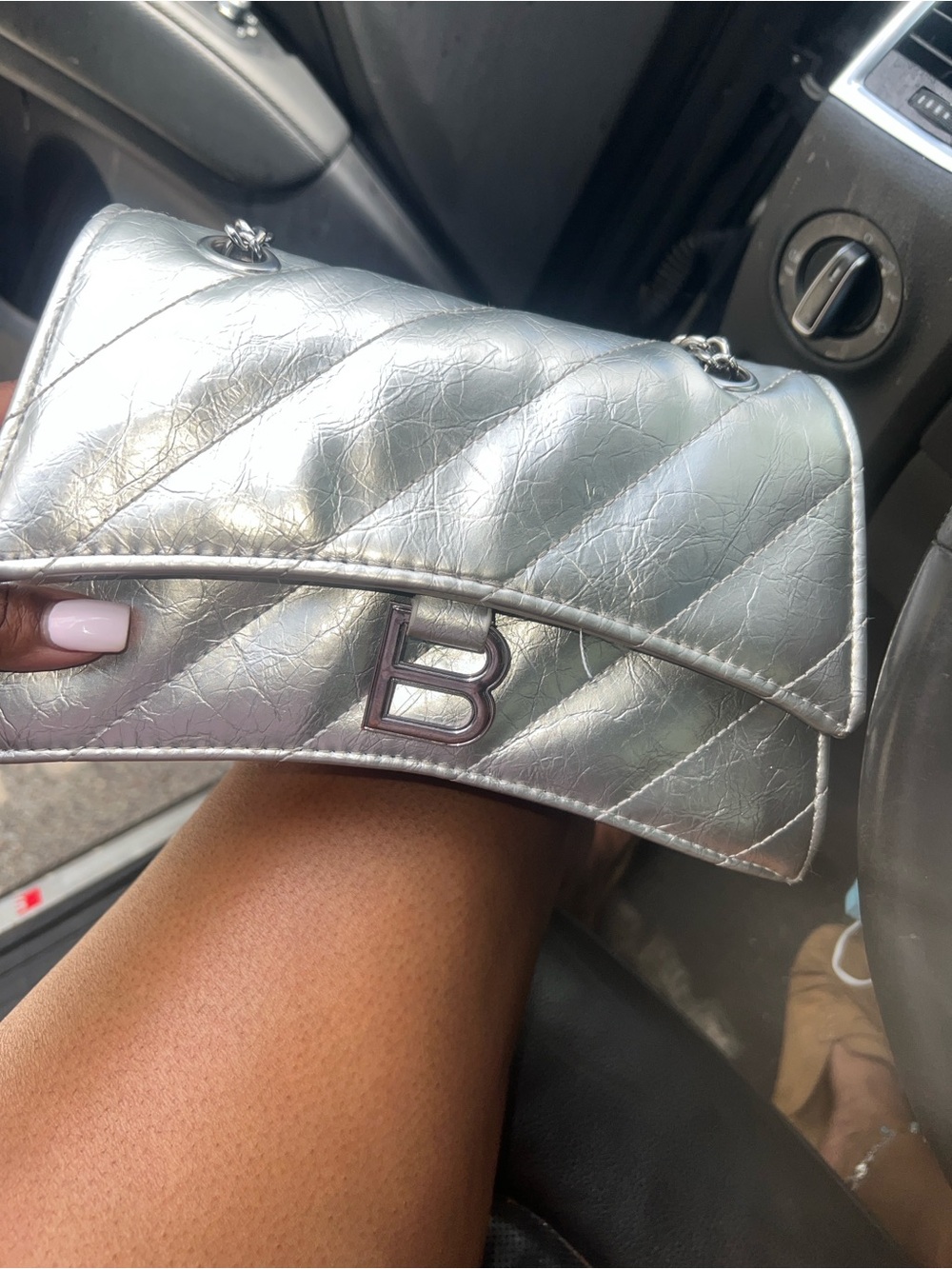 Quilted Metallic Silver Shoulder ag